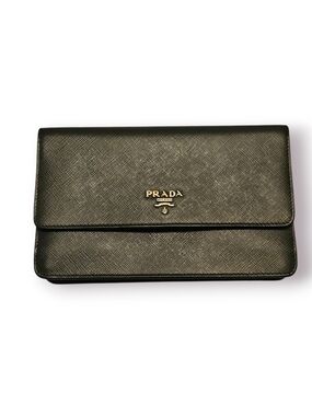 2014 Prada Saffiano Leather Wallet Clutch in Black